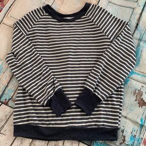 Gray and white striped pullover by Chris and Carol